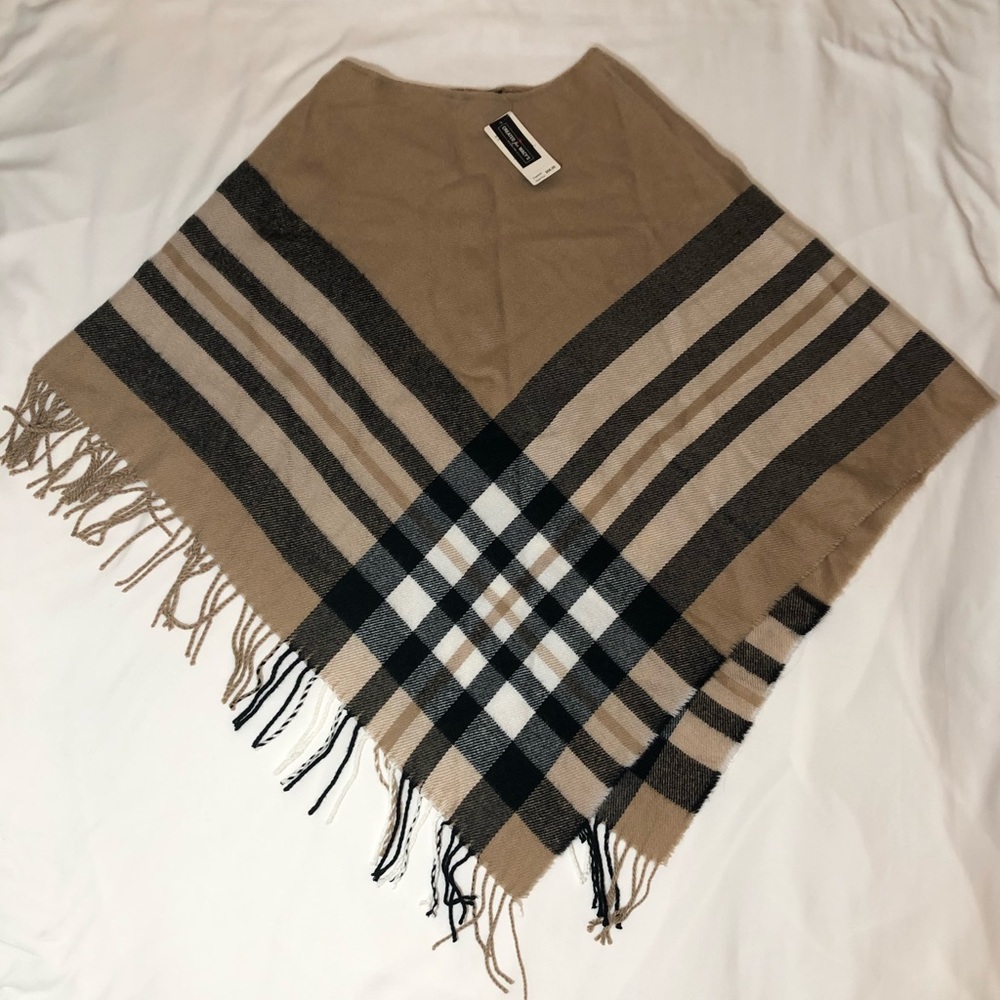 NWT Tan Plaid Fringe Shawl